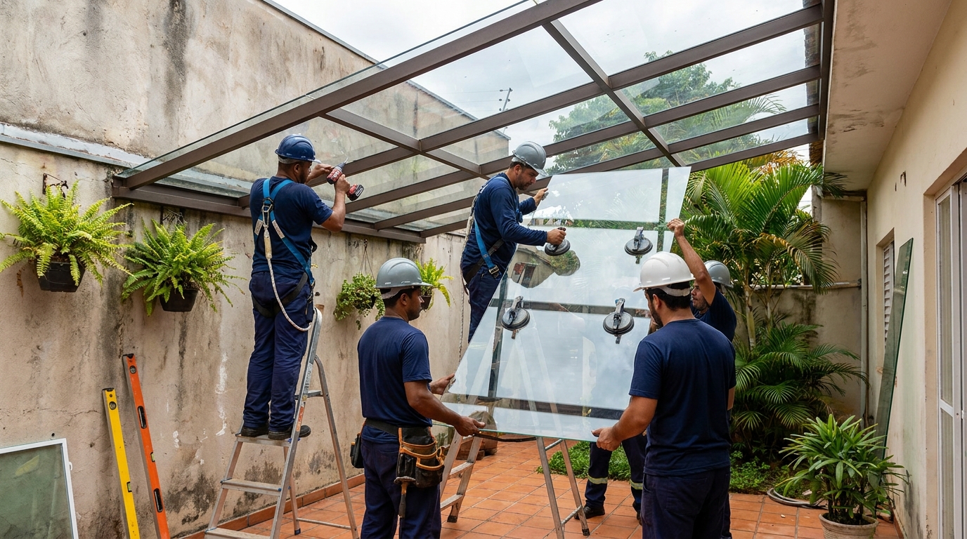 Instalação de cobertura de vidro em Piracicaba-SP