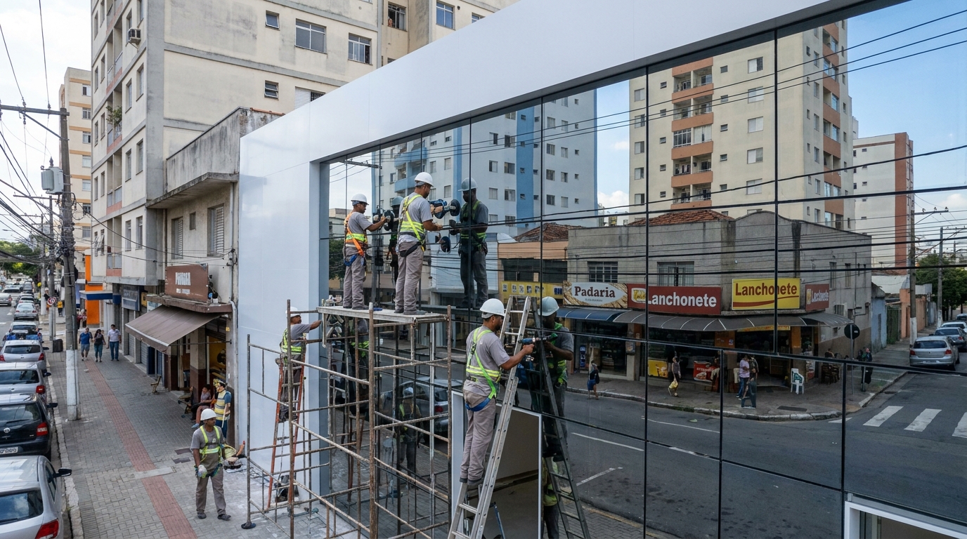 Fachada espelhada em esquina em Piracicaba-SP