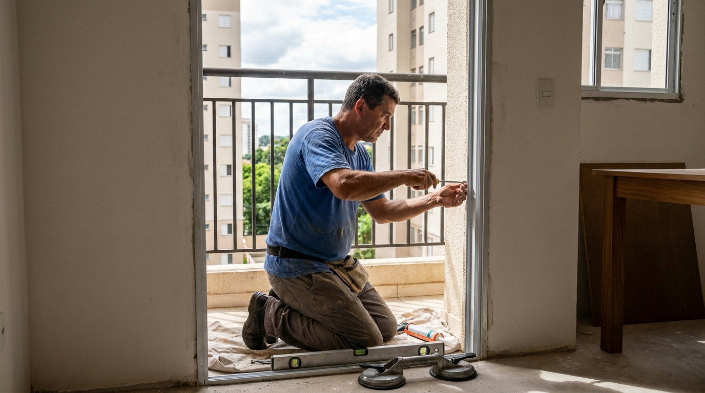 Janela de vidro em apartamento alto em Piracicaba-SP